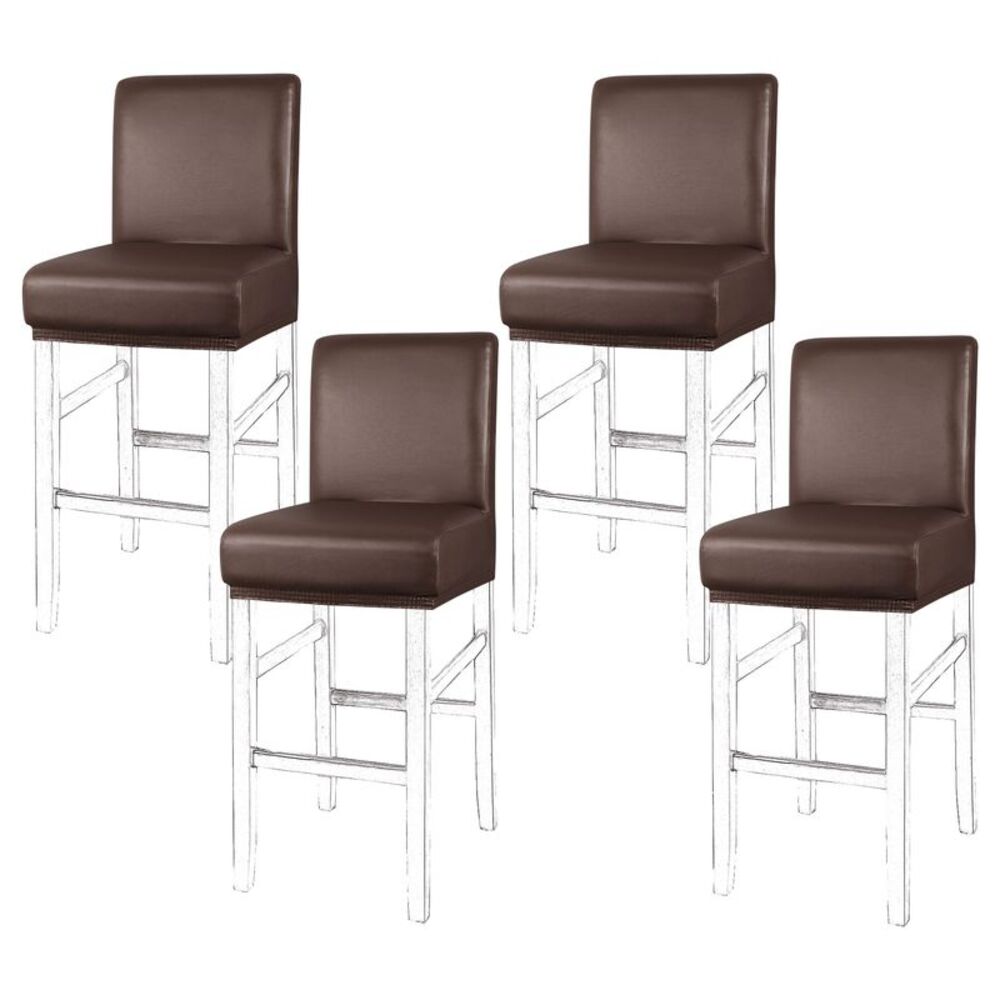 Waterproof Bar Stool Covers Counter Short Back Chair 4pcs Coffee Color